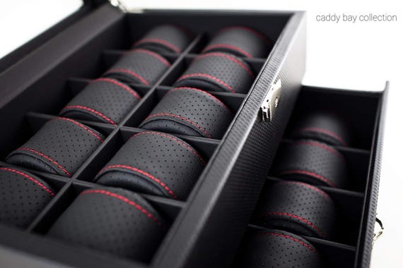 Personalized Carbon Fiber Design Watch Box with Red Pillows