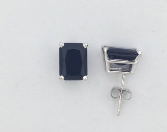 Black Onyx Stud Earrings Solid 14kt White Gold