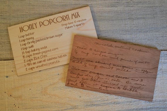 CUSTOM Wood Recipe Card Engraved with Original Handwriting or Typed in a Fun Font (Please see order and pricing notes in description below!)