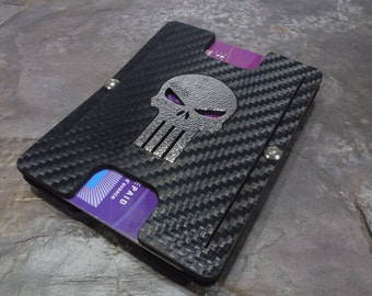 Silver Skull Carbon Edition. Holstex EDC Tactical Wallet Carbon Fiber Texture. Multi tool and money clip.