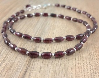 Garnet Bead Necklace, Garnet Jewellery, January Birthstone, Sterling Silver Necklace, January Birthday Gift