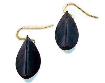 Unique folded copper earrings blue leaf earrings boho copper and silver jewelry sterling silver ear wires blue dangle earrings handmade