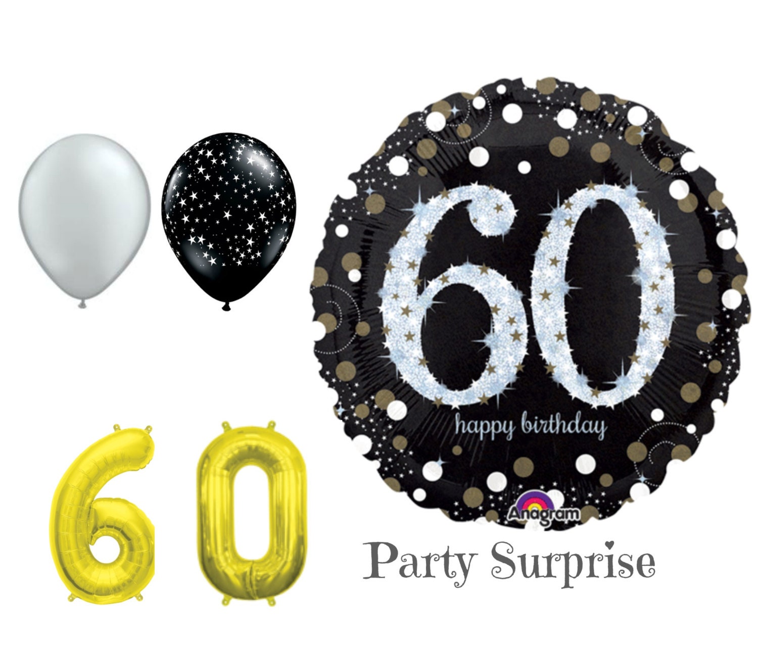 60th Birthday Balloon Package 60 Birthday Balloons Happy