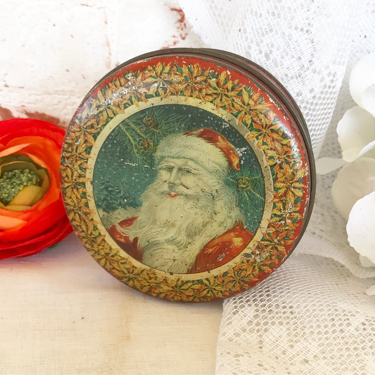rare antique santa claus christmas decorative tin litho box rare antique santa claus christmas decorative tin litho box
