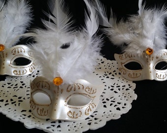 Gold Masquerade, Gold Mask Favors, Feathers Mask Favor, Silver Eye Mask, Masquerade Ball, Mask Cake Decoration, Masquerade Cupcake Topper 12