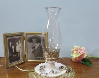 Milk Glass Hobnail Lamp ~ Electric Hurricane Lamp ~ Cottage Chic Décor ~ White Lamp ~ Milk Glass Lamp ~ Hobnail Milk Glass