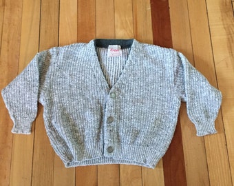 Vintage 1980s Toddler Boys Heather Grey Anjou Knitted Cardigan Sweater! Size 2