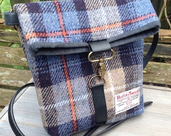Harris tweed across body fold top messenger bag in Mackenzie tweed