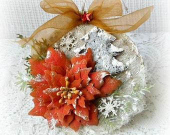 Christmas card , Christmas bauble card , 3D Christmas card , Christmas handmade card , poinsettia card , Made in Ireland