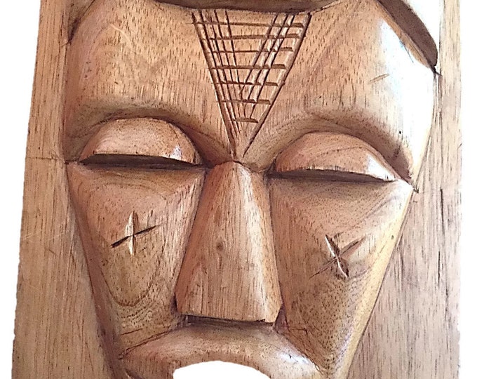 Vintage Authentic African Carved Wooden Mask Affordable Tribal Wall Hanging Decor Ghana Africa