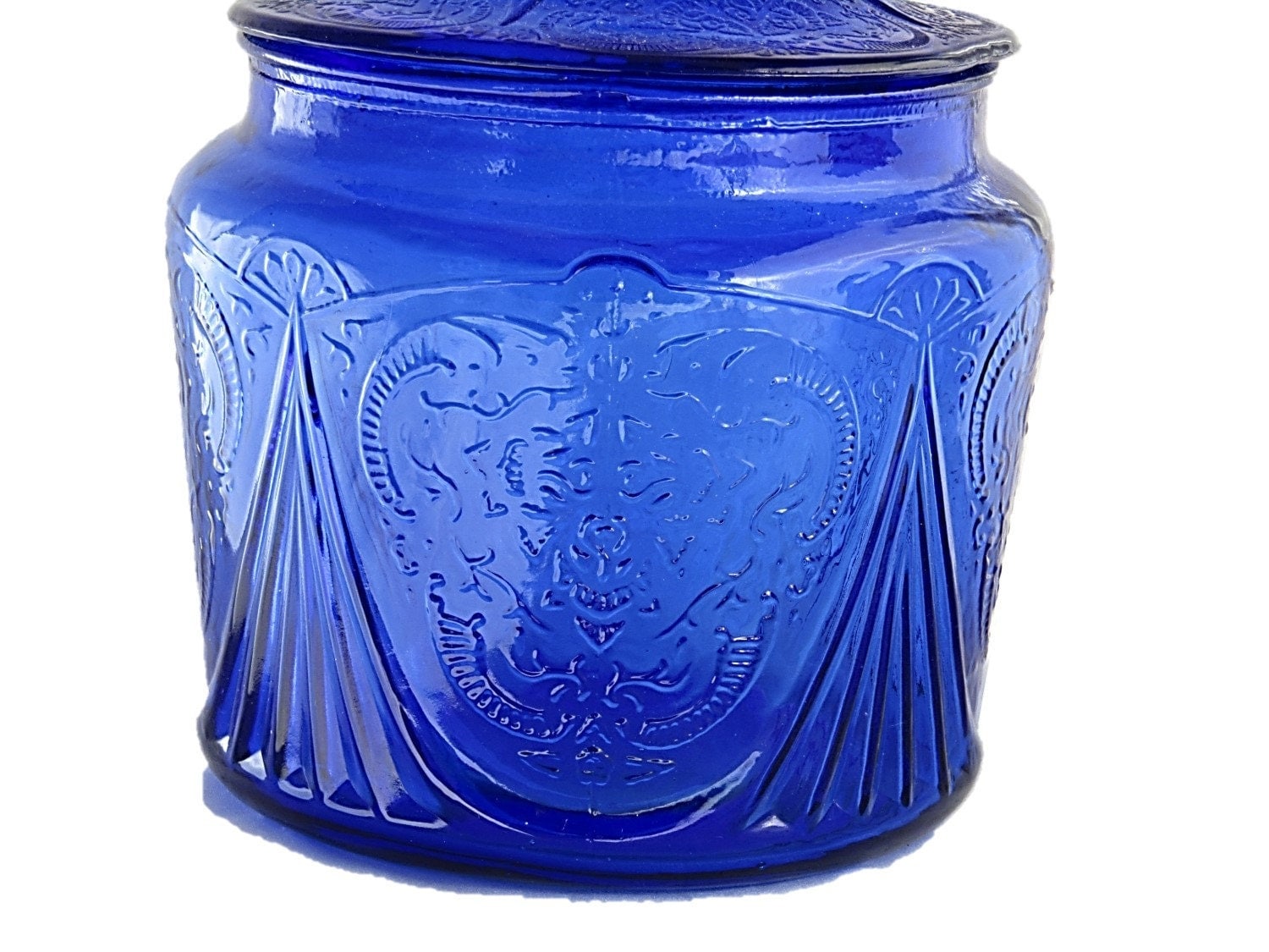 Vintage Cookie Jar with Lid Royal Lace Cobalt Blue by