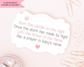 Baby shower tags (30) - Burn this candle on the night - Baby shower candle favors - Baby shower gift tags