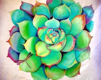 Beach cover up Summer beach shawl Handpainted silk shawl Succulent plant Painted silk Large shawl Wraps shawl Gifts for girlfriend for her