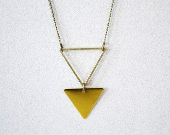 Brass Triangle Necklace / Geometric Necklace / Long Bohemian Necklace / Double Triangle / Warrior Necklace / Unisex Triangle Necklace