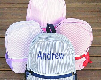 Seersucker Backpacks Personalized Embroidered