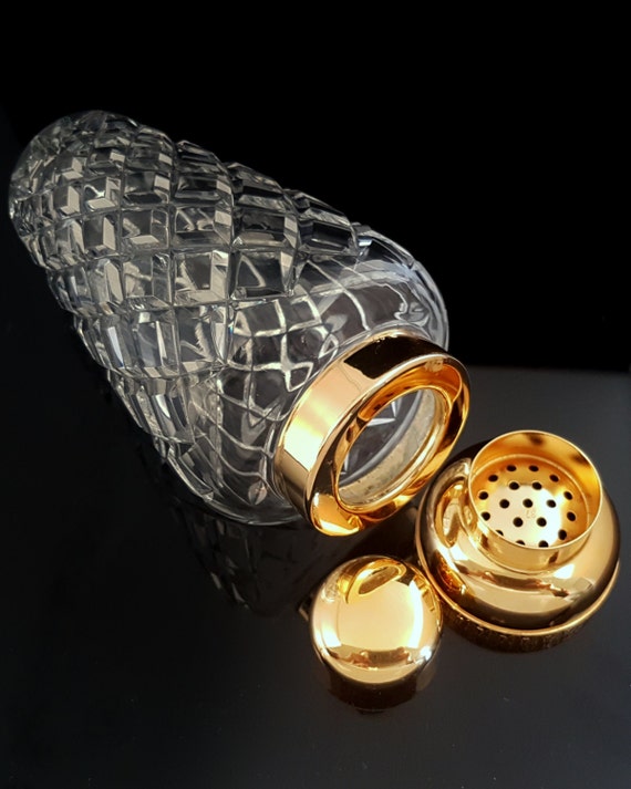 Vintage Cocktail Shaker Lead Crystal Glass & Gold Martini