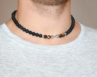 Sport necklace Mens necklace Husband gift for men gift Lava Necklace for men jewellery Gemstone necklace Men bead necklace Talisman necklace