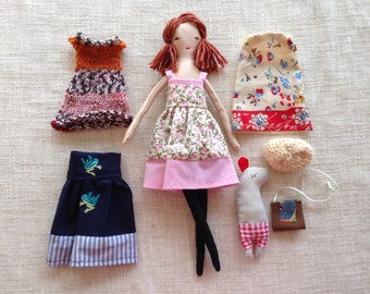 Dress up doll, Handmade cloth doll, doll set, doll with toy rabbit ,soft doll, dolls to dress, rag doll