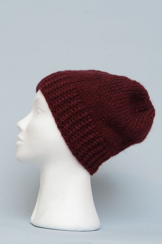 Alpaca beanie Alpaca hat Knit hats women dark red Knitting hat