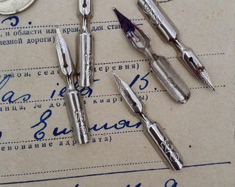 vintage ink pen nibs dip pen nib feather calligraphy pen nib ink pens supplies metal nib soviet ussr Russian ink pen office decor photo prop