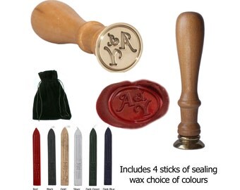Personalised Wax Seal Stamp. Your Initials custom engraved sealing stamp for wedding Invitations Includes 4 wax sticks