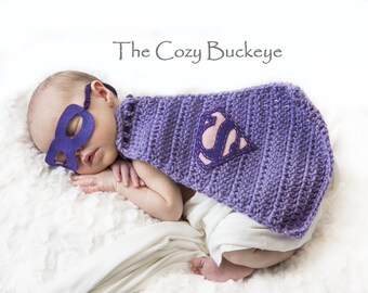 Newborn Supergirl Cape and Mask Set Superman Cape Crochet Photography Prop Purple and Pink
