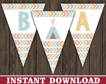 Tribal Baby Shower Banner - Pow Wow, Aztec, Teepee Baby Shower Decorations - Printable Digital File - INSTANT DOWNLOAD