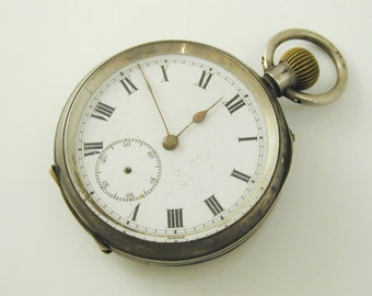 Pocket watch antique silver '935' mechanical movement spares or repairs
