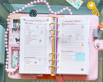 VACATION Planner Personal Size (3.7"x6.7") Gift For Her Retro Packing, Shopping List Printable pdf. Travel organizer Instant Download