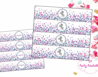 rainbow unicorn printable bottle labels or wrappers instant