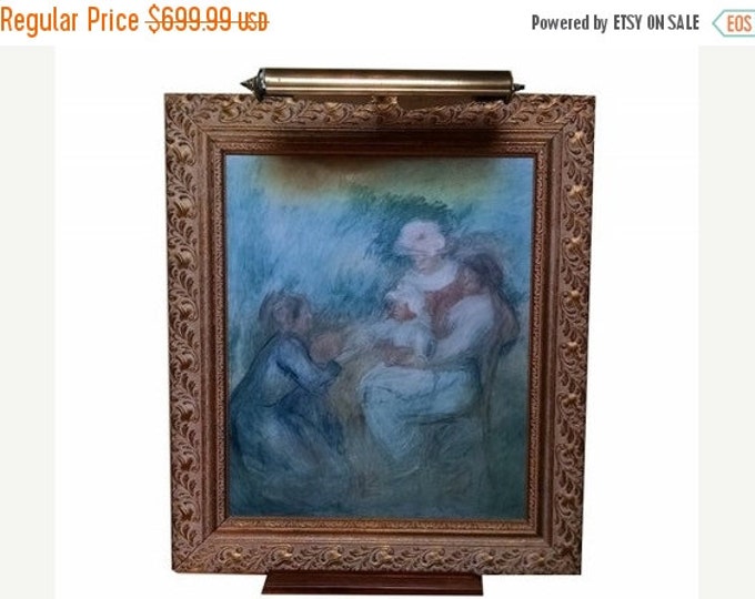 Storewide 25% Off SALE Vintage Impressionism Giclee Of Mother & Child Painting In Ornately Carved Gold Gilt Frame Featuring Museum Display S