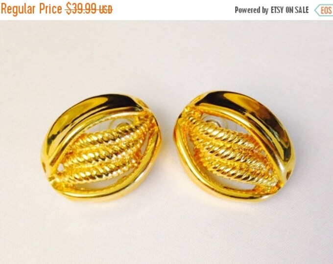 Storewide 25% Off SALE Vintage Gold Tone Triple Stranded Designer Dome Earrings Featuring Elegant Braided Style Design