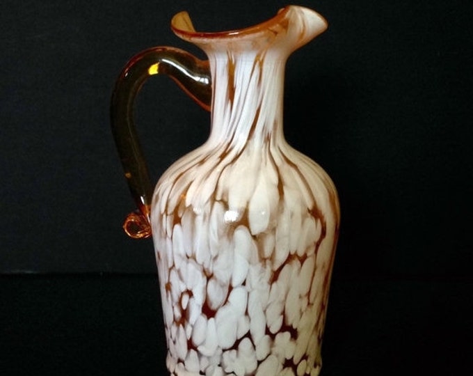 Storewide 25% Off SALE Wonderful Vintage Hand Blown Amber & White Splatter Designed Glass Decorative Pitcher Featuring Original Makers Mark