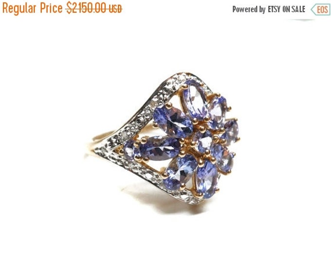 Storewide 25% Off SALE Elegant 14k Gold Lavender Marquise Cut Tanzanite Filigree Ladies Ring Featuring Diamond Accents With Rosette Floral D
