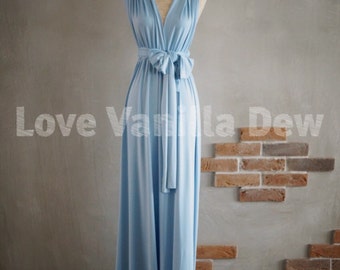 Bridesmaid Dress Infinity Dress Powder Blue Floor Length Maxi Wrap Convertible Dress Wedding Dress
