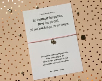 Elephant message of Strength and Bravery Wish Bracelet Stronger, Braver, Loved. Gift.