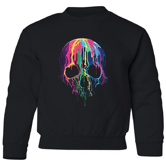 Neon Colors Melting Skull Youth Crewneck Day of The Dead 4th of July ...