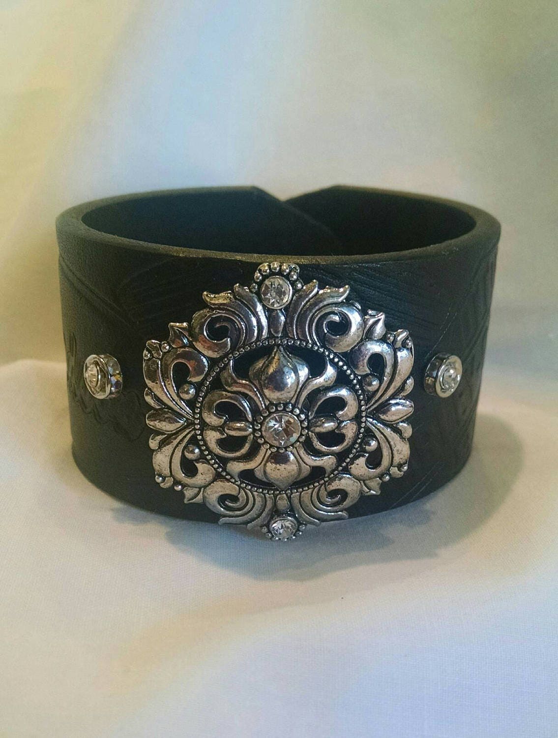 Leather cuff made from Harley Davidson belt. Black unique