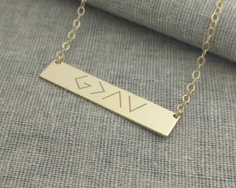 God is Greater Bar Necklace,God is Greater Than The Highs And Lows Necklace,Gold Christian Bar Necklace,Christian Message Bar Necklace