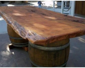 slab edge wood shelf floating open shelving whiskey barrel table
