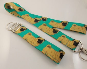Pugs Pug Lanyard Key Fob Teacher Lanyard Dog Lanyard Pug Keychain Pug Key Holder Lanyard Pug Necklace ID Badge Holder Dog Lover Lanyard