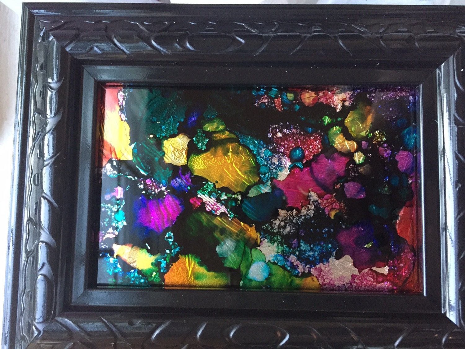 Hand Painted Glass in Frame Abstract Art Abstract