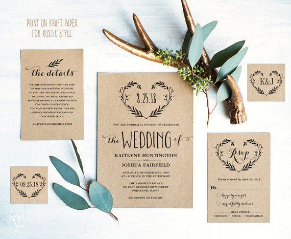 Rustic Wedding Invitation Set Printable Wedding Invitation