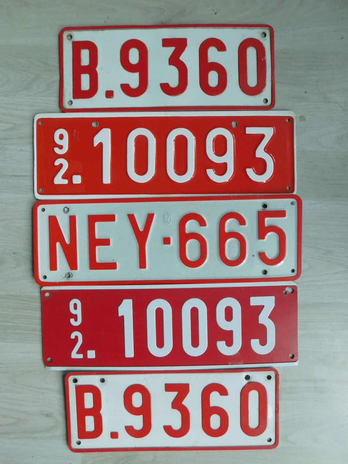 FREE SHIPPING 5 Vintage car number plates Matching car