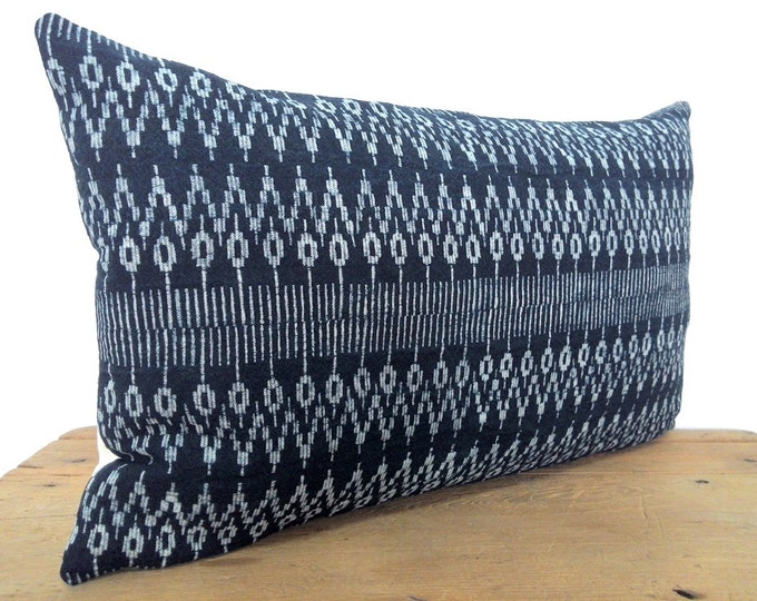 Hand Dyed Hmong Indigo Batik Pillow Cover, Handspun Geometric Boho Hill Tribe Cotton Pillow
