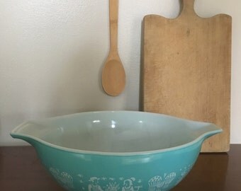 Vintage Turquoise Amish Butterprint Pyrex 4-qt Cinderella Mixing Bowl 1960s M761-1