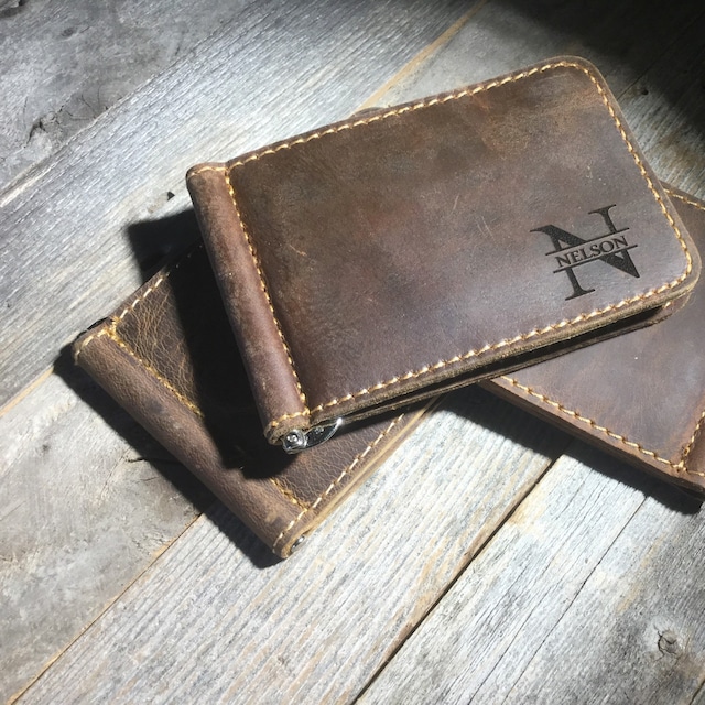 Beautifully engraved hardwood leather goods by KottageInspirations
