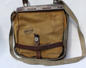 Vintage 1940's Swiss Military "SALT&PEPPER" Canvas Bread Bag, Shoulder Messenger Bag, from 1944, WW2 Era
