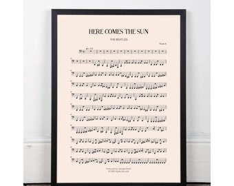 Here Comes the Sun, the Beatles, bedroom art, Printable art poster, kitchen art, bar art, INSTANT DOWNLOAD, sheet music, studio art, 60s