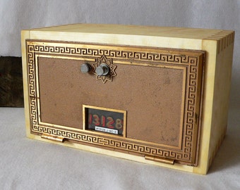Handmade Solid Figured Aspen Wood Storage Safe with Vintage Post Office Door